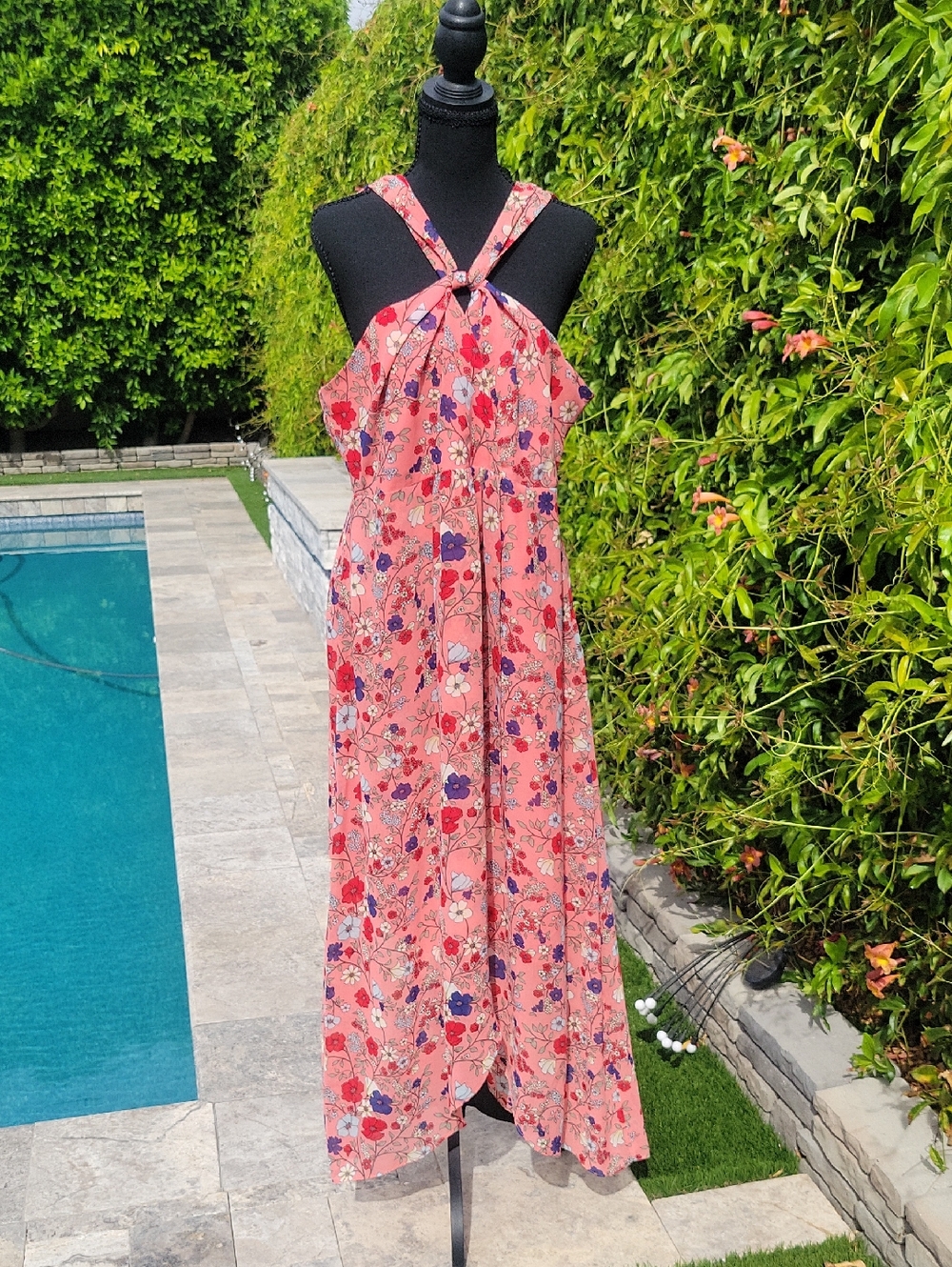 Jessica Simpson Coral/Pink Floral Halter Maternity Dress Sz L